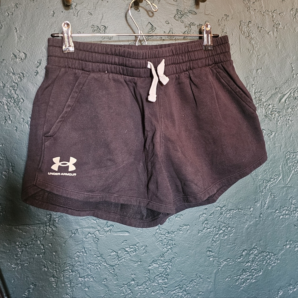 Under Armour Women's Black Athletic Shorts with White Drawstring